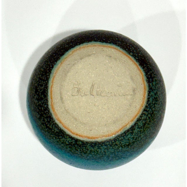 1970s Hand Thrown Signed Teal Blue Glossy Ceramic Vase Pottery From Basel Switzerland For Sale - Image 5 of 7