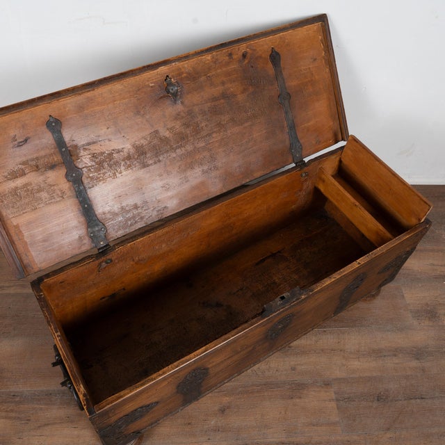 19th Century Flat Top Pine Trunk With Wrought Iron Details, Sweden For Sale - Image 4 of 11