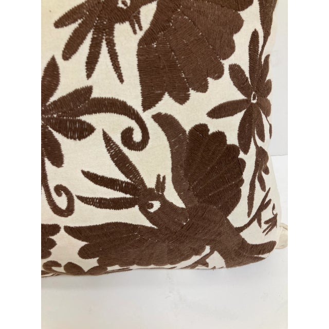 Crewel Work Hand Embroidered Brown Birds Toss Pillow -2 For Sale - Image 11 of 11