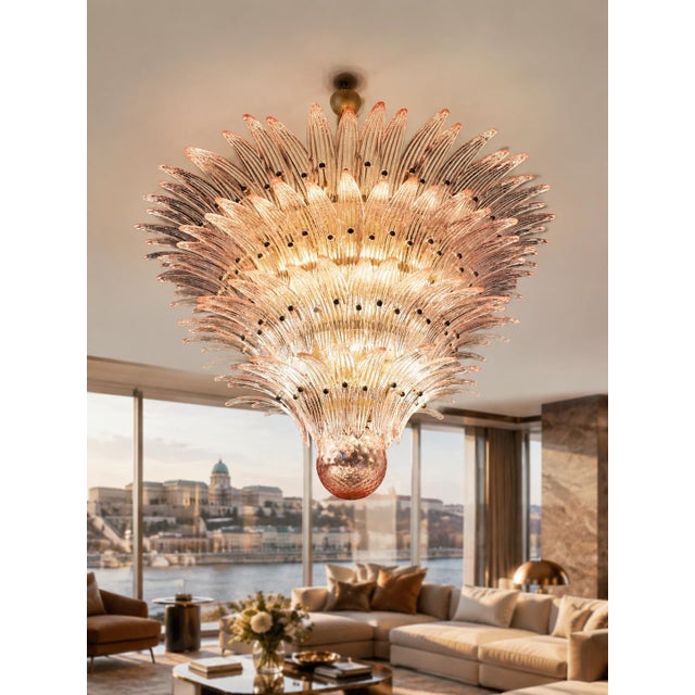Monumental Pink Glass Leaf Chandelier, 1980 For Sale - Image 18 of 18