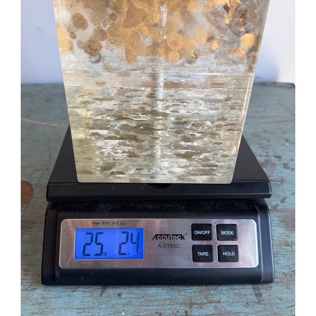 Vintage Heavy Pair of Fractal Resin Table Lamps - Gold Modernist Glam in Style of Romeo Rega Lucite - 20" Tall Rectangle Base For Sale - Image 17 of 18