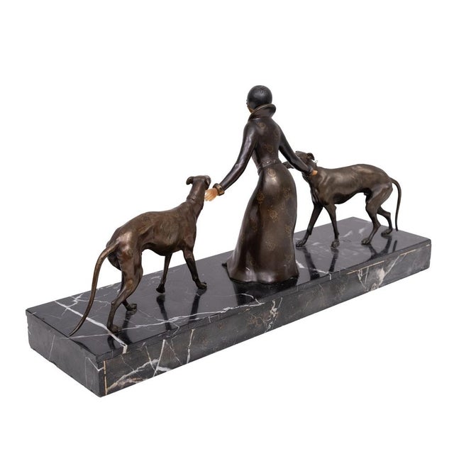 Art Deco Sculpture of Woman with Greyhounds, France, 1930s For Sale - Image 10 of 18