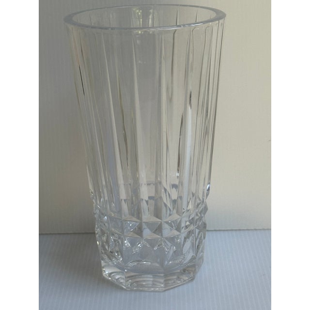 Val St. Lambert Belgium Crystal Vase With Vertical Fluting Faceted Diamond Cut Base For Sale - Image 13 of 13