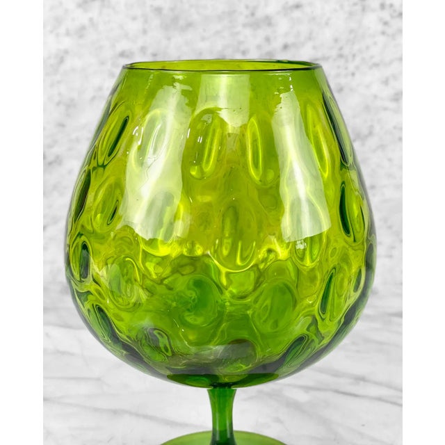 Mid-Century Modern Mid-Century Italian Empoli Green Optic Art Glass Compote Pedestal Bowl For Sale - Image 3 of 8