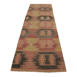 1950s Traditional Hand Knotted Beige Nomadic Kilim Runner Rug For Sale