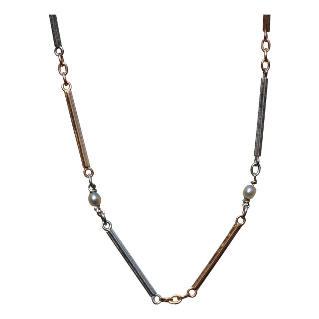 The Glendale: Antique Rose Gold and White Gold Chain with Seed Pearls For Sale