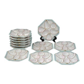 Set of 9 Fine Hand Painted Porcelain Oyster Plates, Late 19th or Early 20th Century For Sale