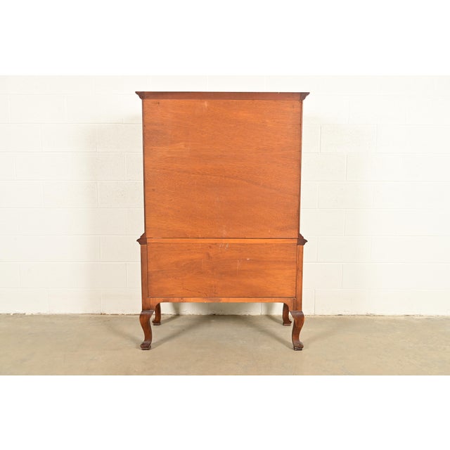 Baker Furniture Georgian Carved Walnut and Burl Wood Seven-Drawer Highboy Dresser, Circa 1960s For Sale - Image 14 of 15