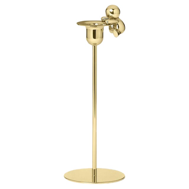 Omini Climber Tall Candlestick in Polished Brass by Stefano Giovannoni For Sale