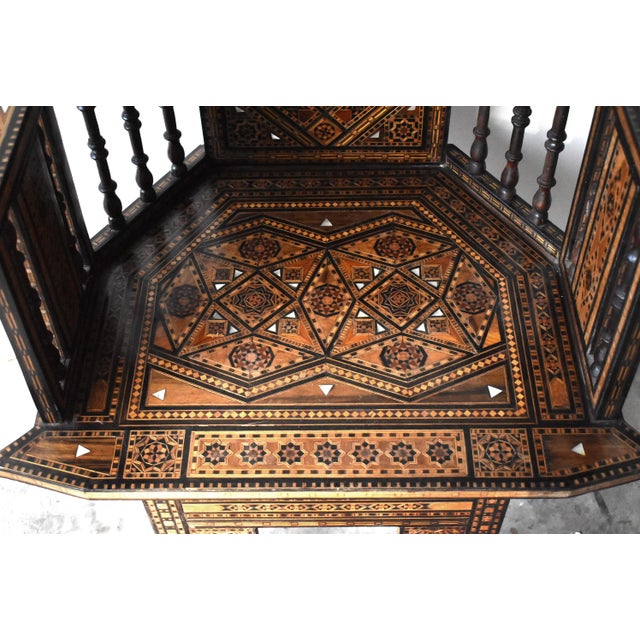 Brown Antique Syrian Marquetry Inlay Card Table and 4 Chairs For Sale - Image 8 of 13