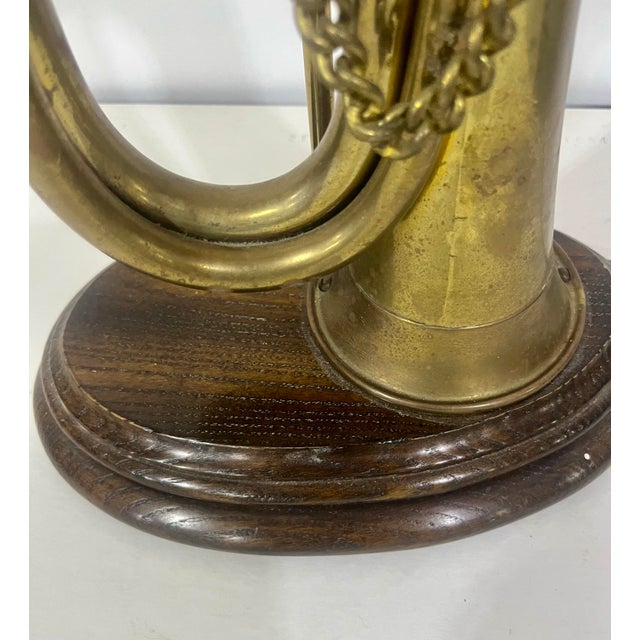 Mid 20th Century Mid-Century Modern Vintage Brass Bugle Horn Lamp on Wooden Base For Sale - Image 5 of 7