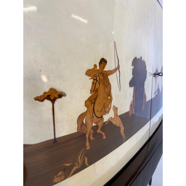 Art Deco Italian Bar Cabinet in Parchment with Inlays by Anzani, 1930s For Sale - Image 10 of 18