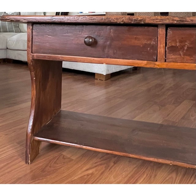 Rustic Antique Farmhouse Pine Bench With Drawers For Sale - Image 9 of 11