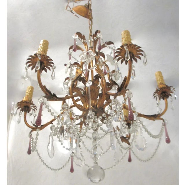 Mid 20th Century Murano Glass Tole Chandelier For Sale In New York - Image 6 of 8