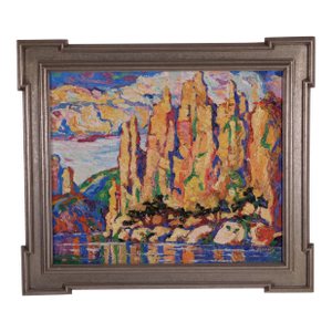 Red Rock and River Painting by Vladimir Kerkach (Born 1964)