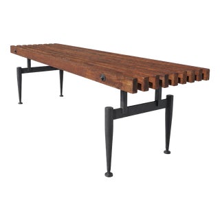 Mid-Century Italian Teak Slatted Bench, 1960s For Sale