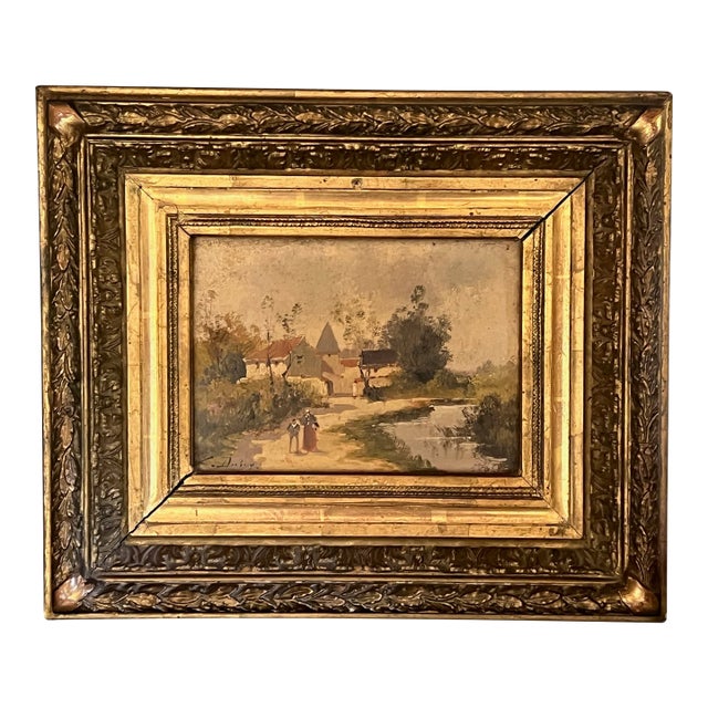 Mid 19th Century Signed and Framed French Oil Painting on Wood For Sale