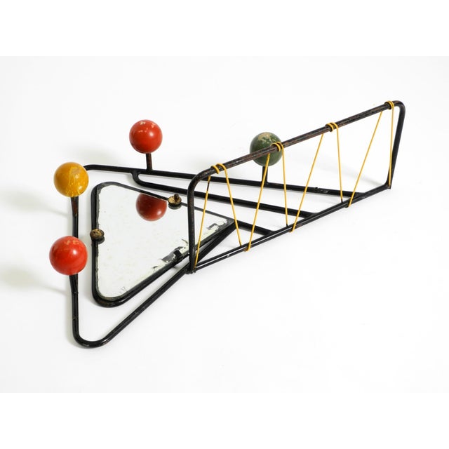 Mid-Century Modern French Metal Wall-Mounted Coat Rack with Shelf and Mirror, 1950s For Sale - Image 4 of 18