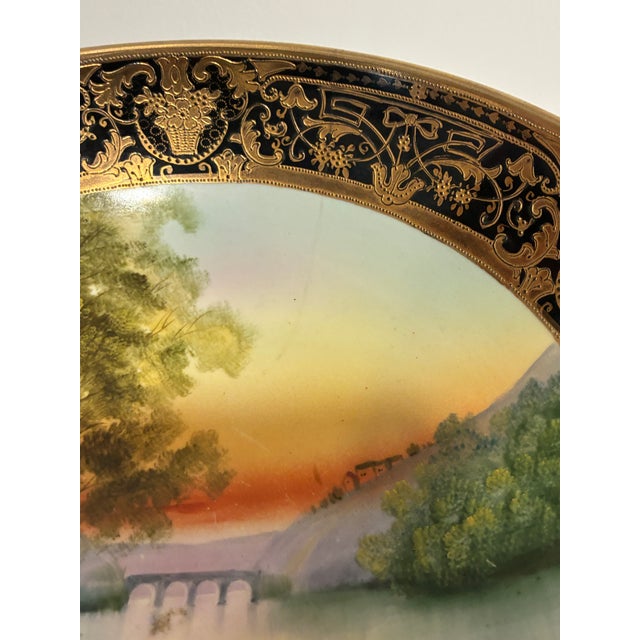 Ceramic Antique Hand Painted Nippon Two-Piece Centerpiece Bowl With Footed Pedestal Base For Sale - Image 7 of 16