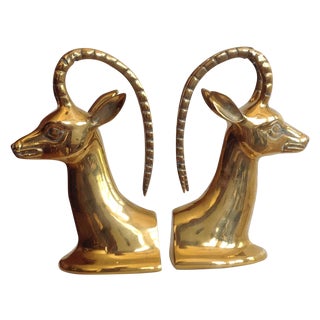 Brass Ibex Bookends - Pair For Sale