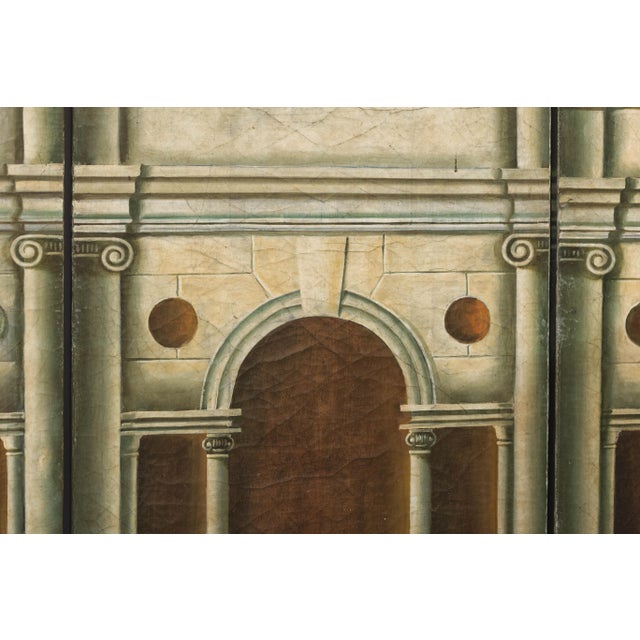 Traditional Hand-Painted Four-Panel Screen with Palladian Arch Motif in Tempera on Wood For Sale - Image 3 of 12
