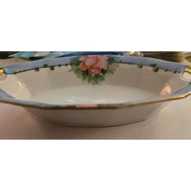 Vinatage Hand-Painted Pink Rose Porcelain Dish Trimmed in Gold For Sale - Image 4 of 8