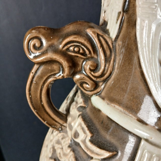 Neoclassical Neoclassical Style Vase Large Vintage Brown/White Glaze 19" Tall For Sale - Image 3 of 5