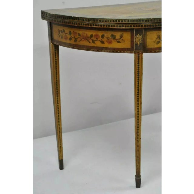 Traditional 19th C. English Edwardian Polychrome Adams Painted Demilune Console Game Table For Sale - Image 3 of 12