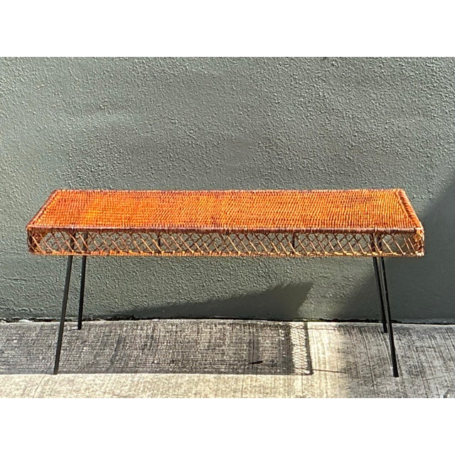 Vintage Woven Rattan and Metal Coffee Table For Sale - Image 10 of 12