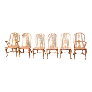 Set of 6 Arts and Crafts Americana Solid Oak Windsor Chairs For Sale