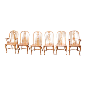 Set of 6 Arts and Crafts Americana Solid Oak Windsor Chairs