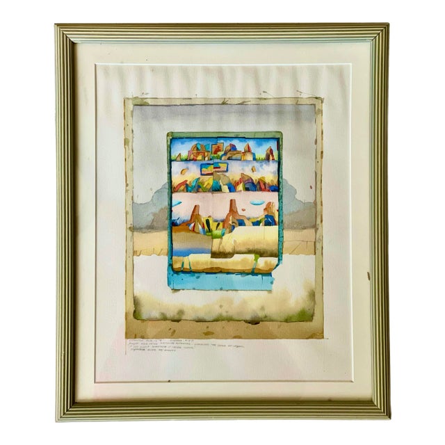 Modernist Watercolor Landscape, Signed For Sale