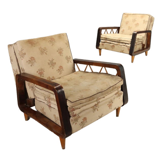 Armchairs with Wooden Armrests, 1940s For Sale