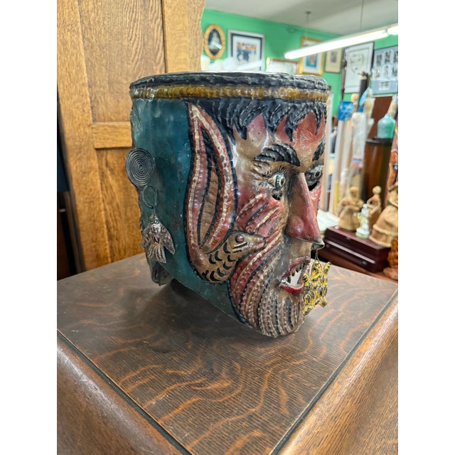 Amazing antique Guerrro region of Mexico Fold Art Mask. Circa 1920, two sided with frog dangles. Overall excellent...