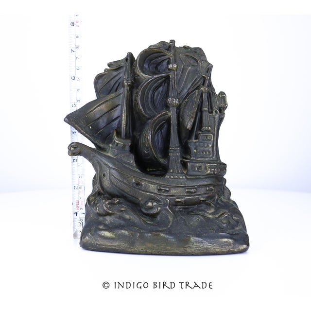 Antique Armor Bronze Ship Bookends - Set of 2 For Sale - Image 10 of 10