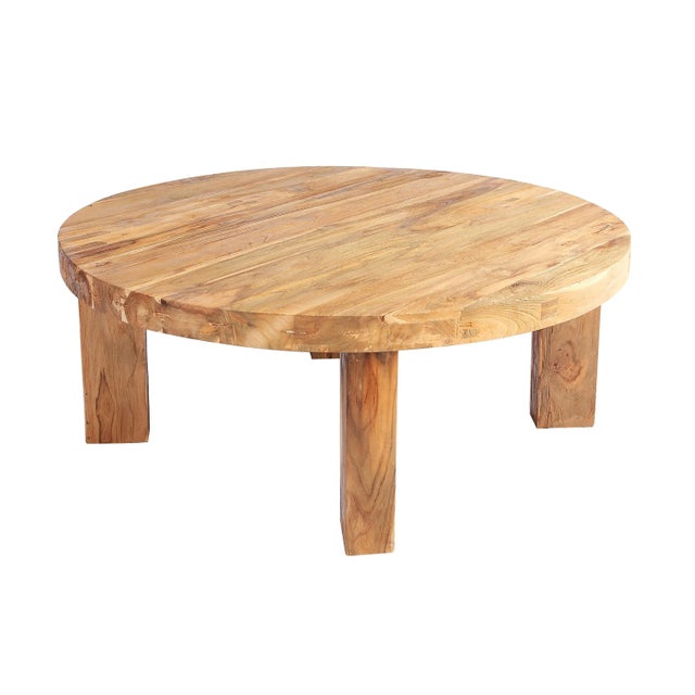 Contemporary Modern Round Teak Coffee Table For Sale - Image 3 of 9