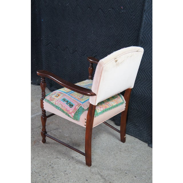 Antique Mahogany Quilted Velvet Butterfly Dragonfly Charm Armchair For Sale - Image 9 of 13