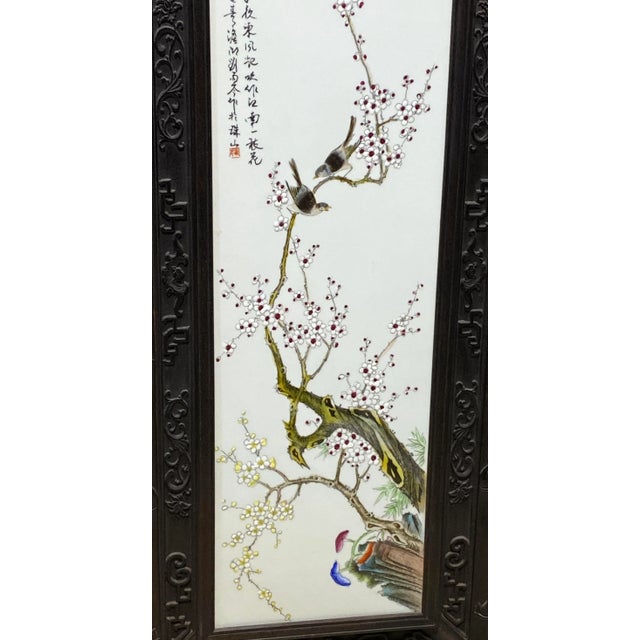 Chinoiserie Hand Painted Famille Rose Porcelain Panel 50" H For Sale - Image 4 of 13