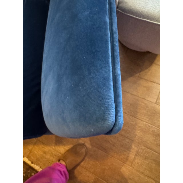 Textile 1990s Retro Lounge Style Blue Velvet Sofa For Sale - Image 7 of 9