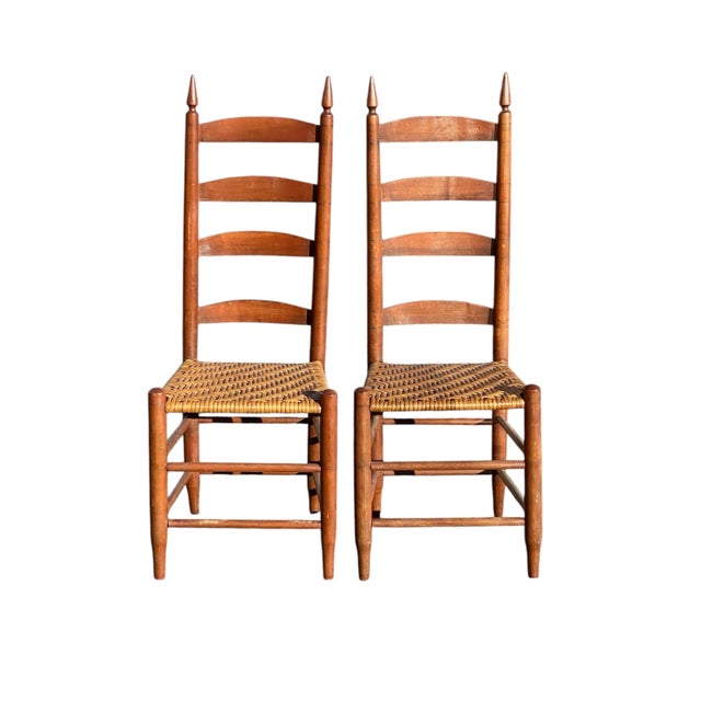 Mid 20th Century Vintage Set of 5 Country Primitive Ladderback Dining Chairs With Splint Seats For Sale - Image 5 of 12