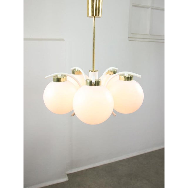 Mid-Century Modern Italian Brass and Opaline Chandelier For Sale - Image 13 of 18