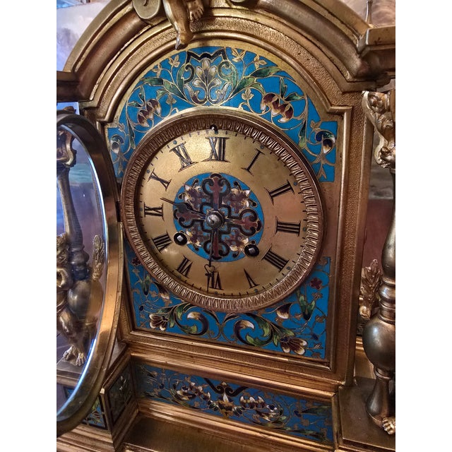 Metal Antique Museum Bronze Enamel Clock Cherub Putti For Sale - Image 7 of 16