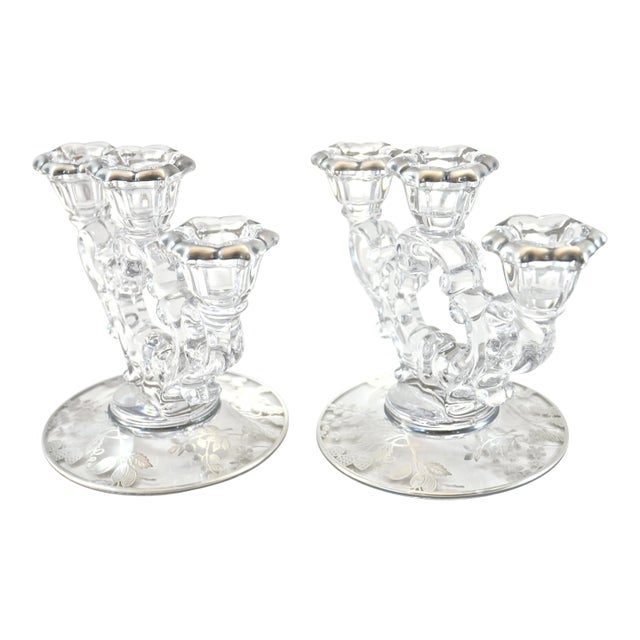 Traditional Leaf & Vine Sterling Overlay Candle Holders - a Pair For Sale - Image 3 of 4