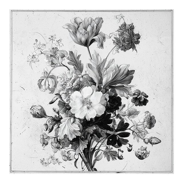 18' X 18' Original Black and White Botanical Fine Art Print, Unframed For Sale