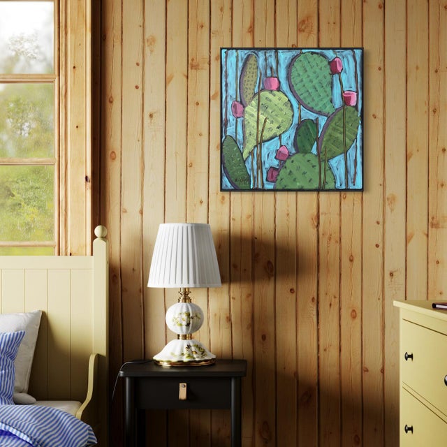 Green Original Framed Cactus Painting "Nopalitos 1" – Contemporary Southwestern Art For Sale - Image 8 of 8