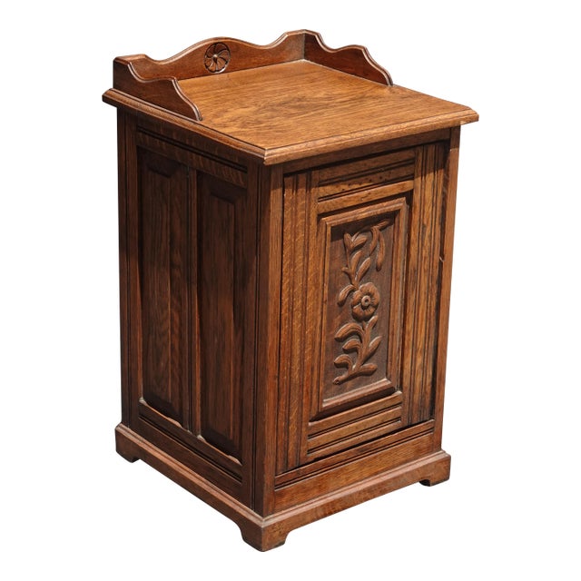 Lh24 Vintage Oak French Country Scuttle W Fold Out Door File Cabinet End Table For Sale