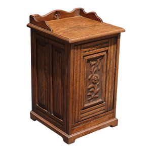Lh24 Vintage Oak French Country Scuttle W Fold Out Door File Cabinet End Table