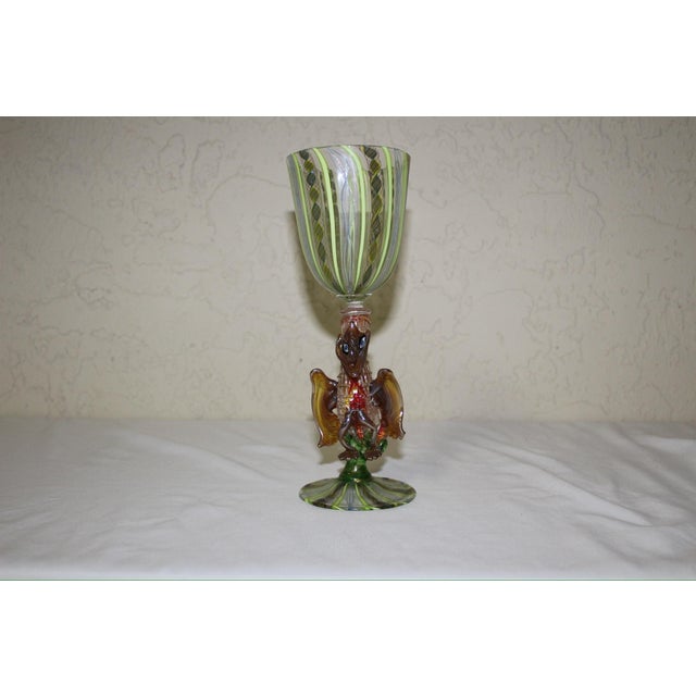 Green Vintage Murano Italian Swirl Art Glass Figural Goblet With Winged Creature Stem For Sale - Image 8 of 9