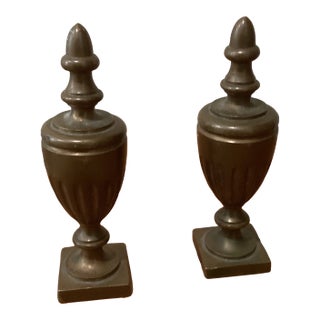 Vintage Pair of Heavy Solid Cast Bronze Patinated Urn Finials For Sale