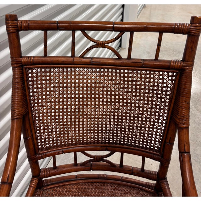 Late 20th Century Pair of Faux Bamboo and Wicker Accent or Dining Chairs With Cushions For Sale - Image 11 of 11